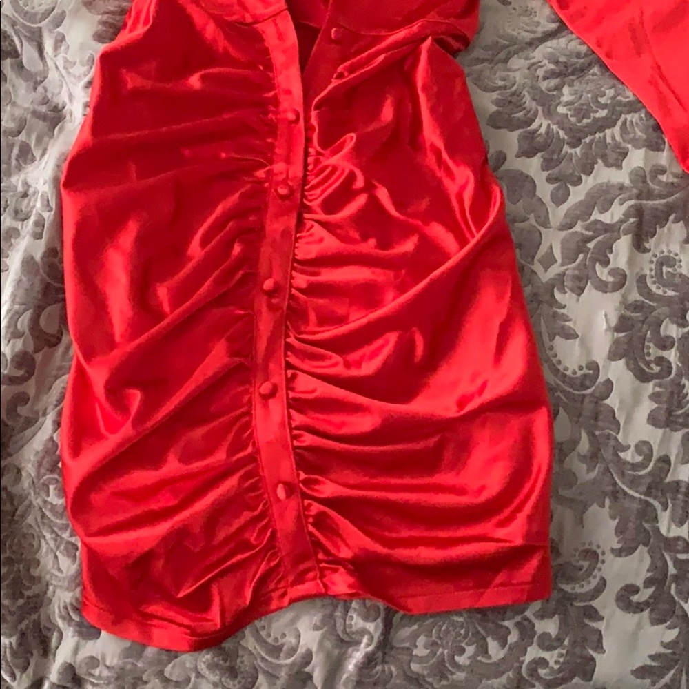 Red Deep Cut Mini Dress View 3